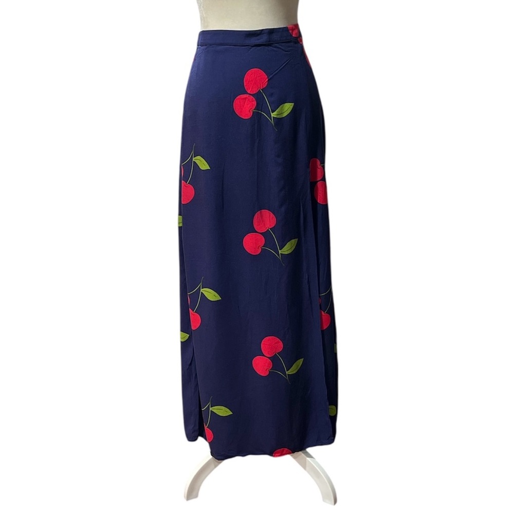 Forever 21 Navy Blue Cherry Print Pencil Maxi Skirt